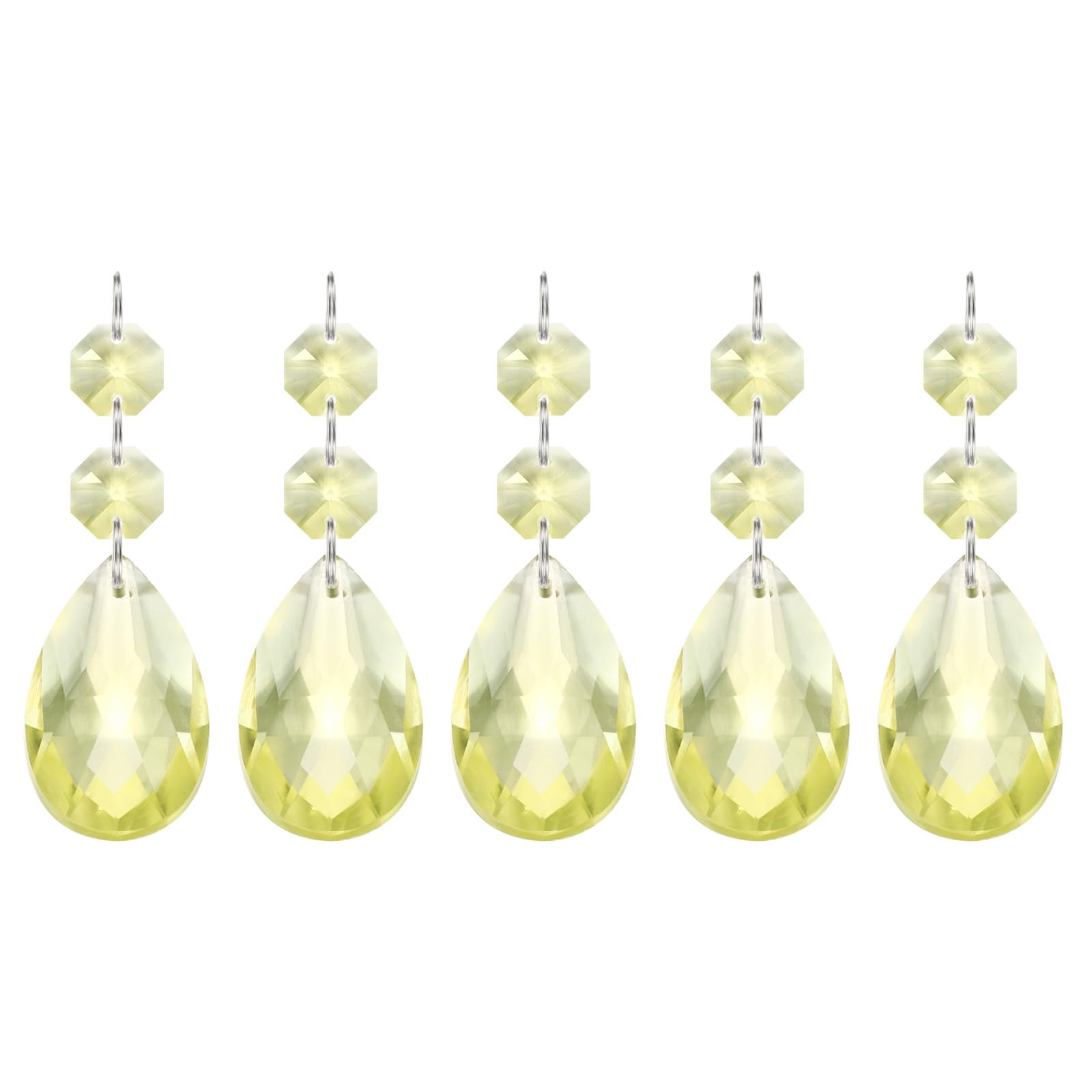 PATIKIL Teardrop Crystal Chandelier Pendants Beads, 5 Pack 85mm Length 38mm Chandelier Prisms Parts Ornaments Hanging Beads for DIY Arts Crafts Decoration, Light Yellow