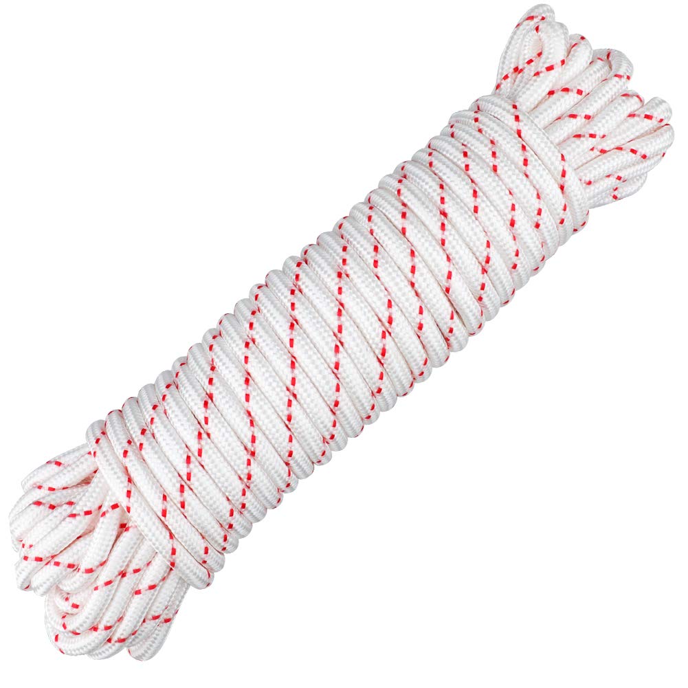 jijAcraft 8MM White Nylon Rope: Thick Nylon Washing Line 20M Solid Binding Hanging Twisted Cord, Heavy Duty Rope for Garden, Hammock, Camping Trips, Marine Rigging (White with Red Dots)