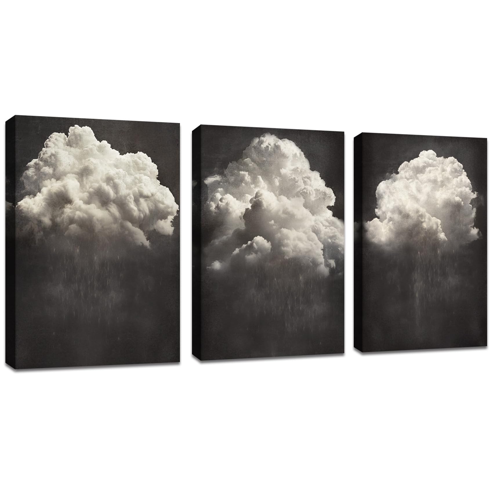 FajerminArt 3 Pcs Modern Black White Canvas Wall Art Minimalist Abstract White Clouds Pictures Canvas Print Paintings for Living Room Bedroom Office Ready To Hang Stretched On Frame 30x40cmx3 Pcs — image 1