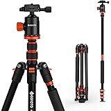 GEEKOTO Tripod, Camera Tripod for DSLR, Compact Aluminum Tripod with 360° Ball Head, 77 Inch Professional Tripod with 1/4 Inc