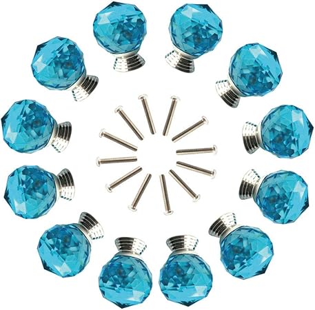 Anjuu 12 Pcs 30mm Round Shape Crystal Glass Cabinet Knobs With