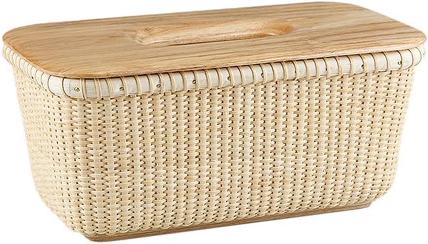 Rectangular Leather Tissue Box Holder Simple Rattan Tissue Box Car Tissue Box Cover Rectangle For Night Stands Desks And Tables (Color : Beige, Size : 12x14x27cm)