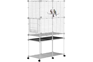 STILLCOVE Standing Large Bird Cage, Parakeet Cage with Detachable Stand & Wheels, Wide Flight Birdcage for Parrot Cockatiel Conure Budgie Canary Finch Lovebird
