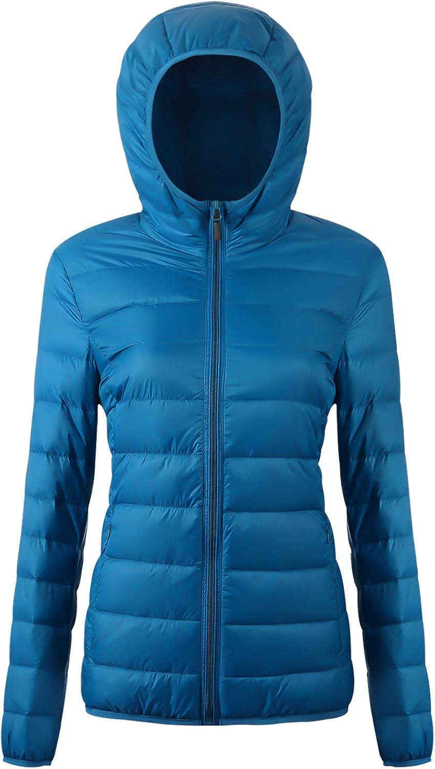 women's hooded packable ultra light weight short down jacket