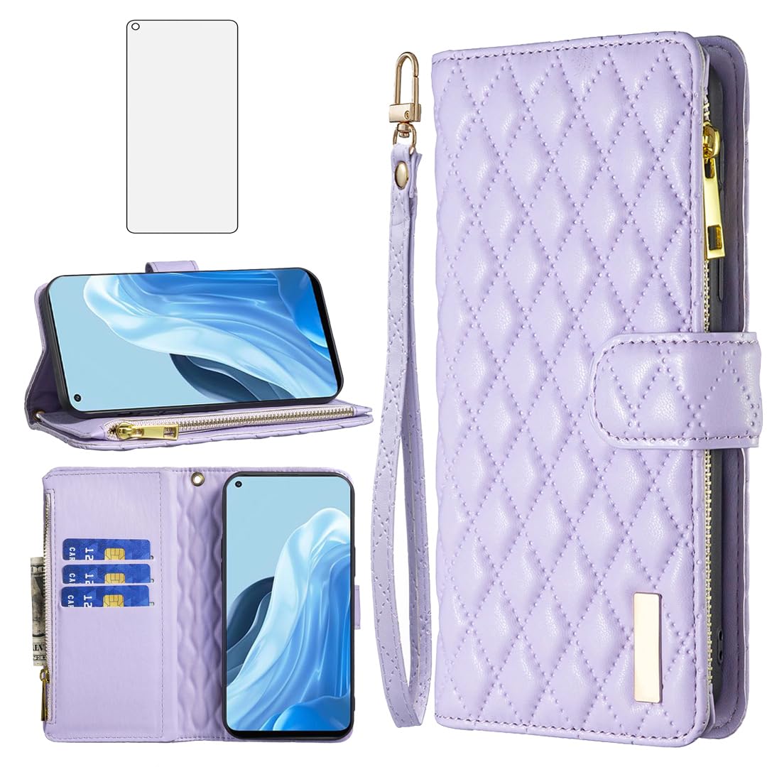 Asuwish Phone Case for OPPO Reno 7 5G/Find X5 Lite Wallet Cover with Tempered Glass Screen Protector and Leather Flip Credit Card Holder Stand Cell Accessories Magnetic Reno7/X5Lite Women Girls Purple