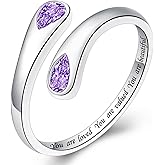 Thumb Rings for Women - 925 Sterling Silver Birthstone Open Teardrop Encouragement Adjustable Ring Women Gifts for Teens Mom Birthday Mother's Day St Patricks Day