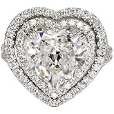ASFKIPMF Sterling Silver Simulated Heart-Shaped Diamond Or Moissanite Halo Engagement Ring with Side Stones Promise Bridal Ring CZ Heart Diamond Cubic Zirconia Wedding Band Promise Rings Size 9