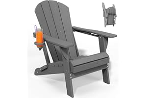 PLUUV Folding Adirondack Chair, HDPE All-Weather Patio Chairs for Outdoor, Patio, Lawn, Garden, Backyard Deck, Fire Pit - Gray