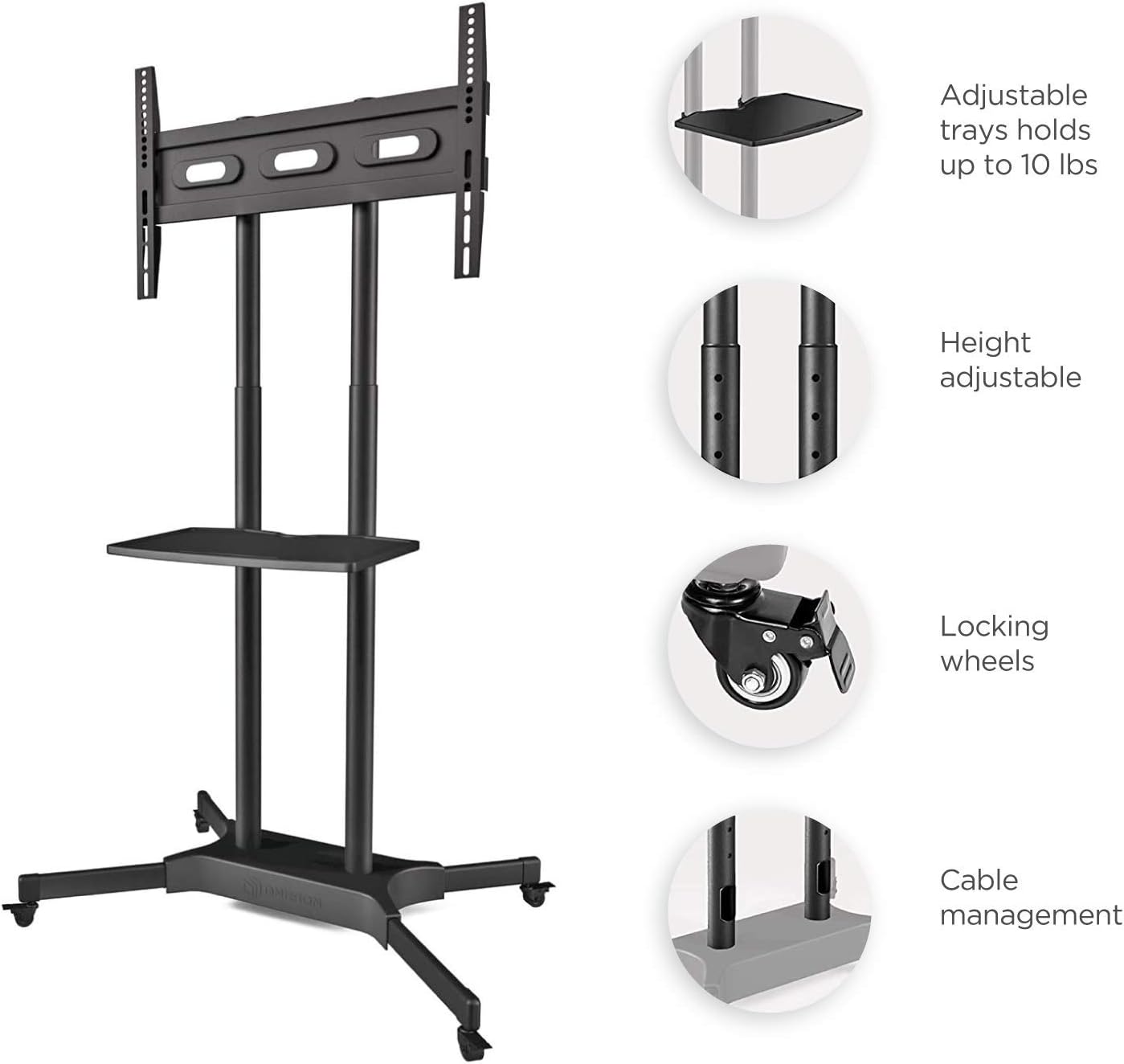 ONKRON Mobile TV Stand on Wheels for 32-65 Inch Screen, Portable Television Trolley max load 50 kg - Image 4