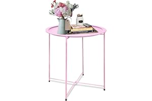 Garden 4 you End Table Outdoor Side Table, Small Patio Table Metal Side Table, Round Folding Side Table, for Outdoor and Living Room,Pink
