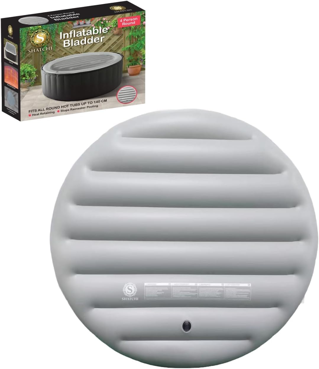 SHATCHI Energy Saving Spa Cover for Mspa Hot Tub Inflatable Lid Protective Rain Overflow Heat Insulator Technology 6 People Round Bladder Up to 173Cm, Grey