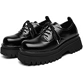 Men's Black Chunky Platform Oxfords Round Toe Soft Bottom Oxford Shoes Casual Business Dress Shoes