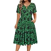 RITERA Plus Size Dresses for Curvy Women Short Sleeve V-Neck Summer Dress Floral/Solid Midi Sundress with Pockets XL-5XL