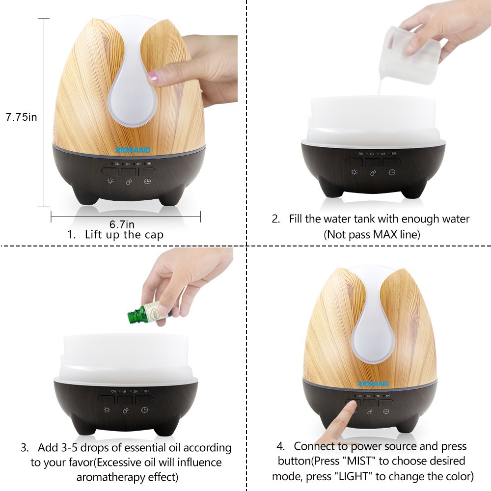 Aroma Essential Oil Diffuser,The Exclusive 500ml Aroma Diffuser with Soundproof Shield in Amazon,Novel style，Whisper-Quiet with 7 Color LED Light Waterless Auto Shut Off(black+yellow)