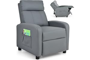 Costzon Kids Recliner, Adjustable PU Leather Lounge Chair w/Side Pockets, Footrest, Headrest for Kids Room & Play Room, Easy to Clean, Padded Recliner Sofa for Children Boys Girls Aged 3-12 (Grey)