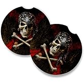 Anne Stokes Pirate Skull | Car Coasters for drinks Set of 2 | Perfect Car Accessories with absorbent coasters. Car Coaster measures 2.56 inches with rubber backing.