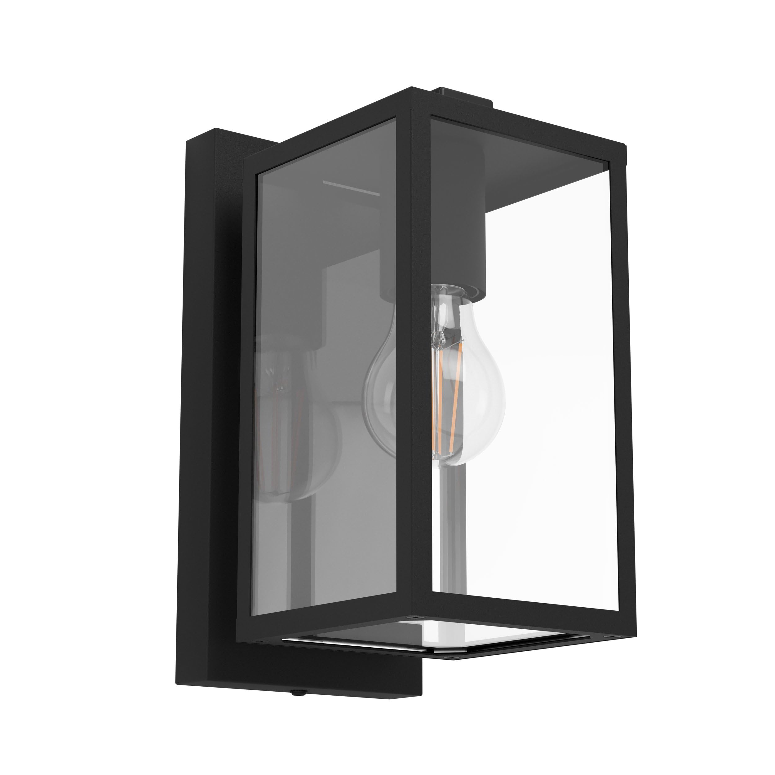 Eglo Outdoor wall lamp Budrone, Outside Porch Lighting, Vintage Porch Lighting, Made of Metal in Black and Glass in Transparent, E27 Socket, IP44