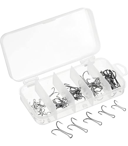 35 Pieces Double Frog Hooks - 3X Strong High Carbon Steel Barbed Hooks For Freshwater & Saltwater Fishing | Sharp Open Shank Design