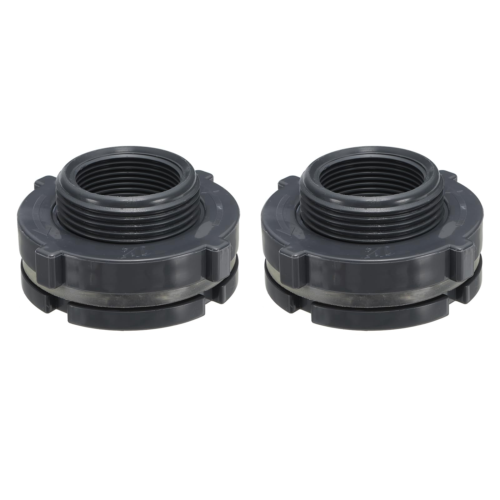 PATIKIL PVC Bulkhead Fitting G 1-1/4, 2 Pcs Double Threaded Bulkhead Water Tank Connector with PVC Seal Gasket for Rain Bucket, Sinks, Aquariums, Grey
