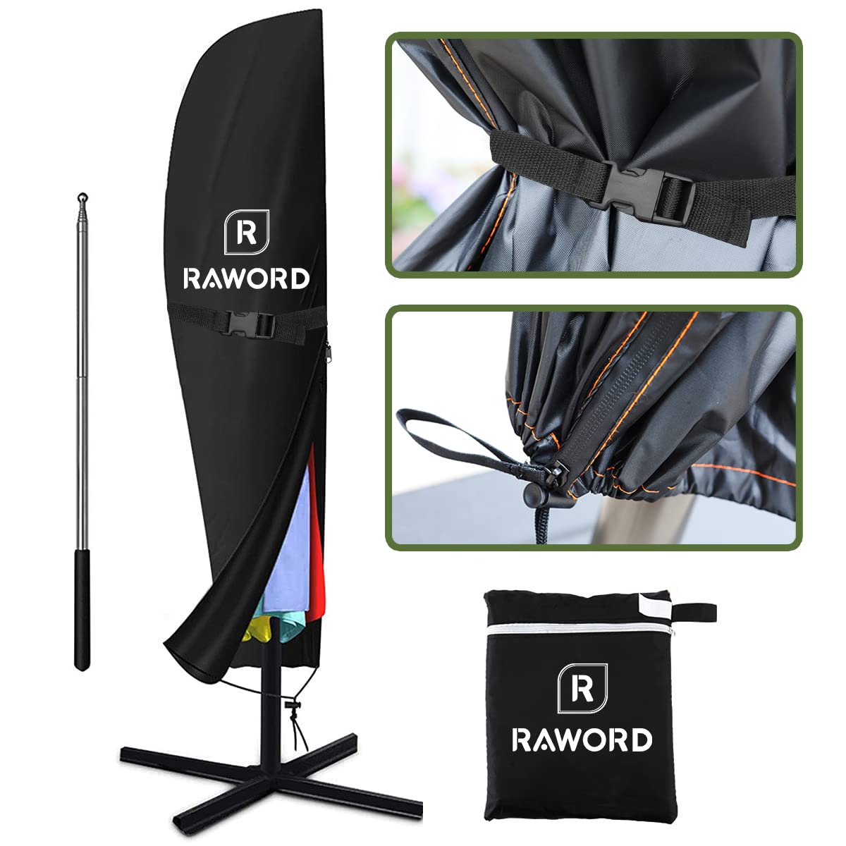 210D Oxford Fabric Waterproof Patio Umbrella Cover, 265x70x40x50cm UV & Wind Resistant Outdoor Parasol Cover with Zipper for All-Weather Garden Protection