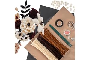NAFUXIAJJIA Vintage Pipe Cleaner Kit With 200 Pcs Pipe Cleaners Colourful in 3 Colours(Dark Coffee,Light brown,Skin Color),10 Pcs Craft Wire,40 Pearls,40 Stamen,Brown Tape,Glue Sticks,Floral Paper and Ribbon