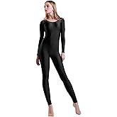 Kepblom Women's Long Sleeve Scoop Neck Unitard Spandex Bodysuit for Dance Gymnastic Costume