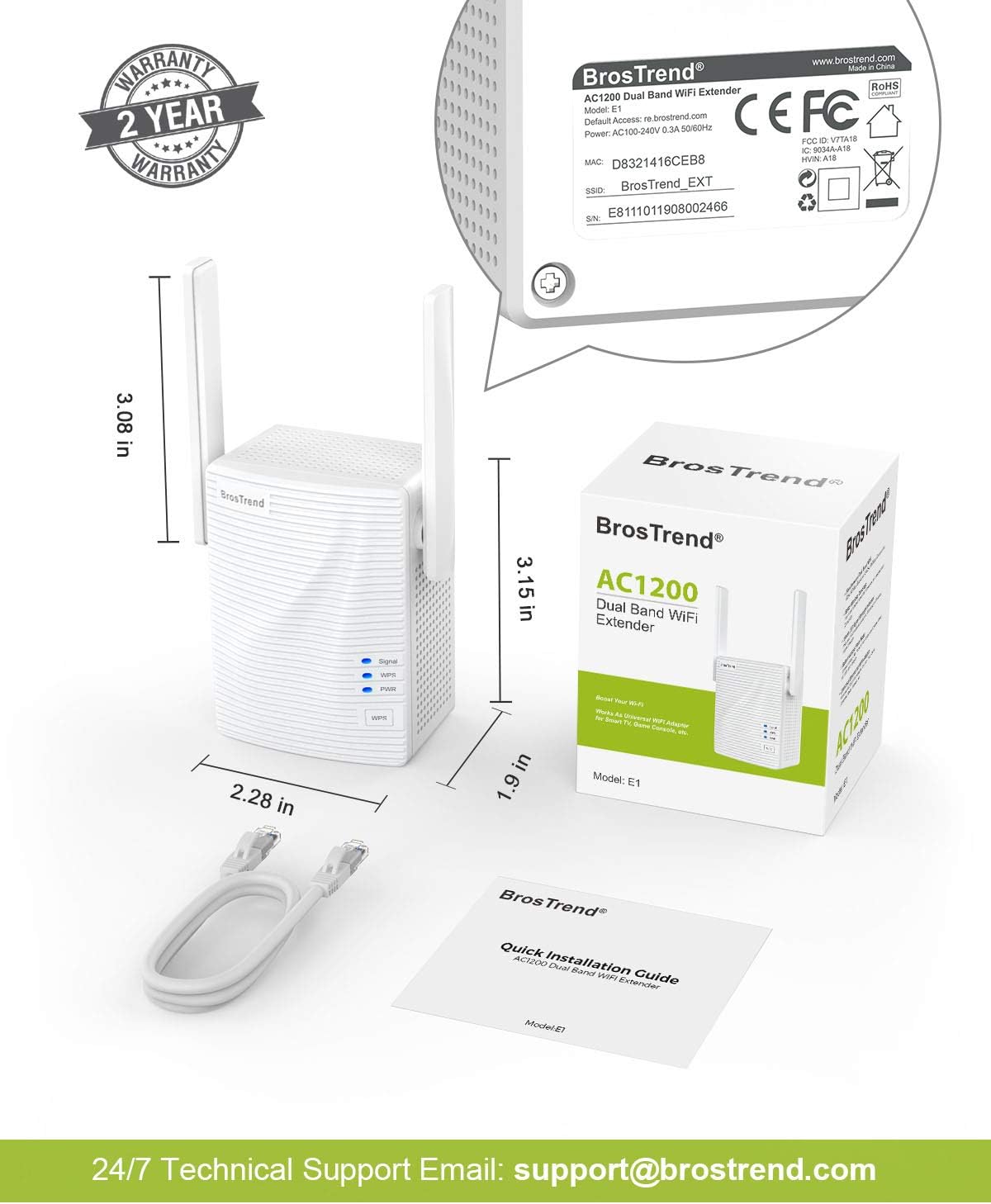 BrosTrend 1200Mbps WiFi Range Extender Signal Booster Repeater, Add Coverage up to 1200 sq.ft. in Your House, Extend 2.4GHz & 5GHz Wi-Fi, Easy Setup: Computers & Accessories