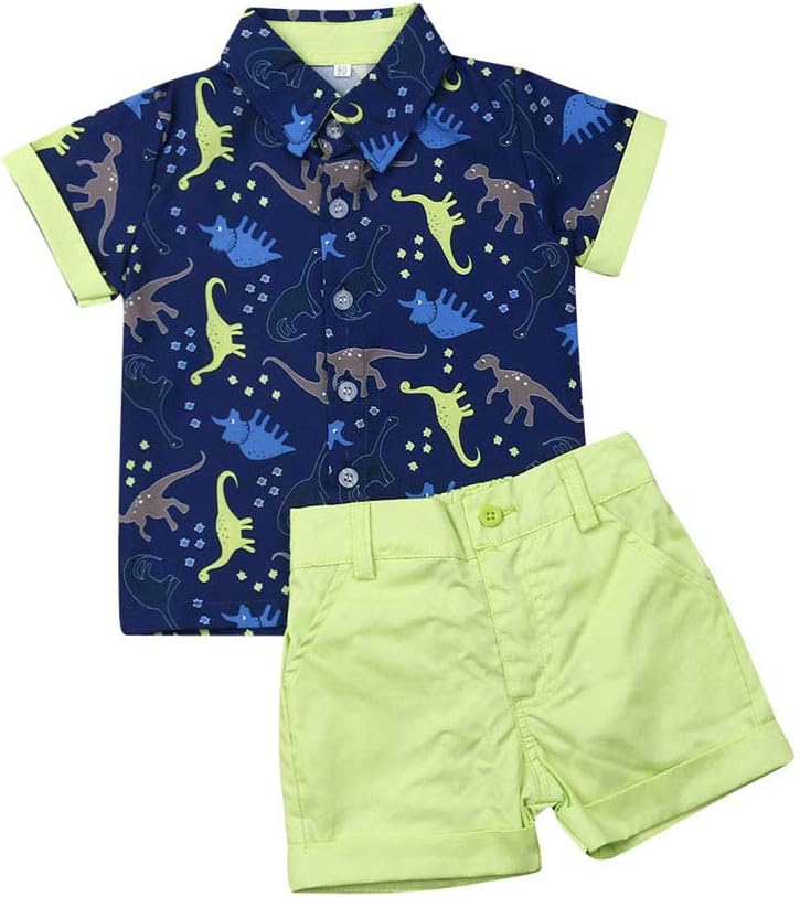 Toddler Baby Boys Shorts Set,Summer Gentleman Fashion Print Short Sleeve Button Shirt+Woven Shorts Set 2 Pcs Outfits