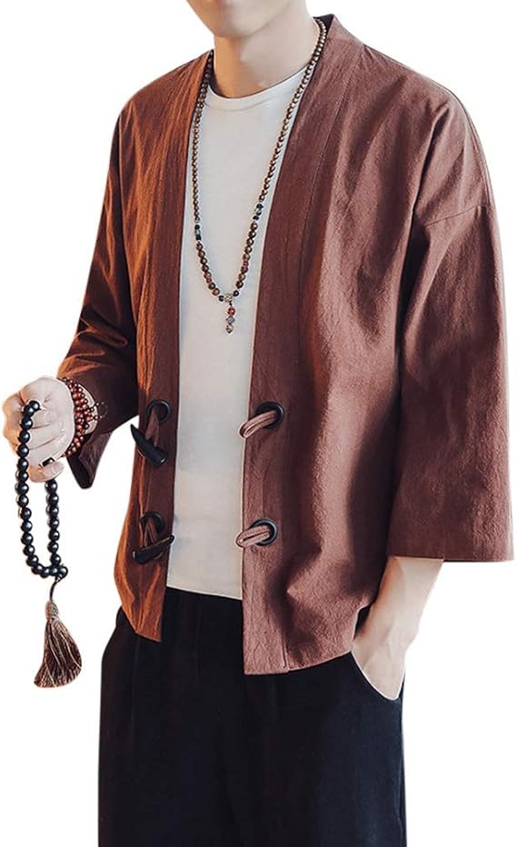 Hombres Japonés Happi Kimono Haori Chaqueta 3/4 Manga Vintage