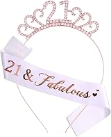 MIOSJI 21st Birthday Sash Tiara Crown Rose Gold Rhinestone Crystal Party Gift view 1