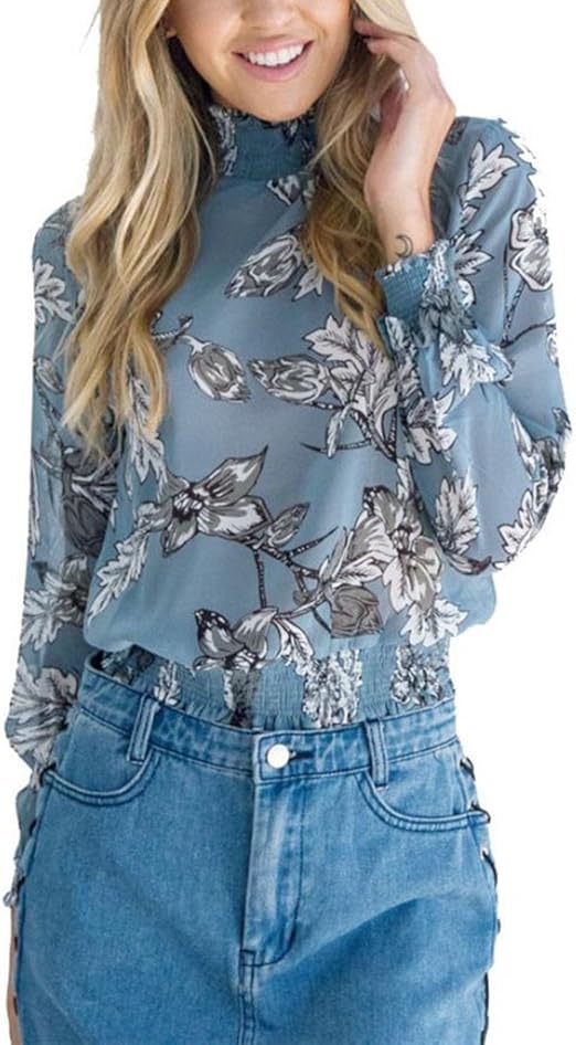 True Meaning Warm and thin Blouse, Women Floral Printed Chiffon Tops