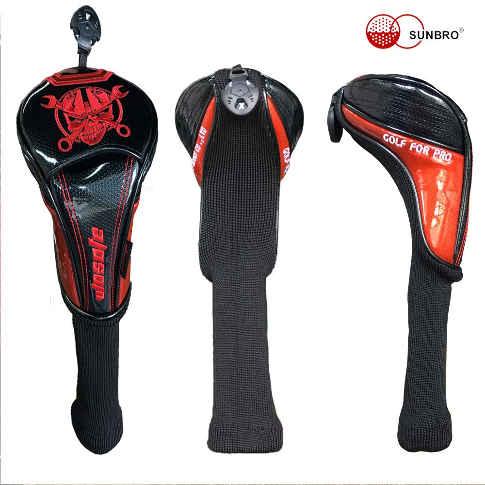 Sunbro Golf Shining Rivets Head Covers Headcovers Set Club Protector for Driver Fairway Wood Hybrids Rescue Utility UT Woods Robot Skull Style Design Fit ...