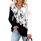ROSELINLIN Womens Long Sleeve Tunic Tops Floral Fall Blouse Shirts