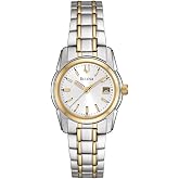 Bulova Ladies' Classic Two-Tone Stainless Steel 3-Hand Calendar Date Quartz Watch, Silver-White Dial (Style: 98M105)