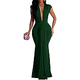 Memoriesea Women's Elegant Sleeveless Deep V Neck Bodycon Party Evening Gown Maxi Dress