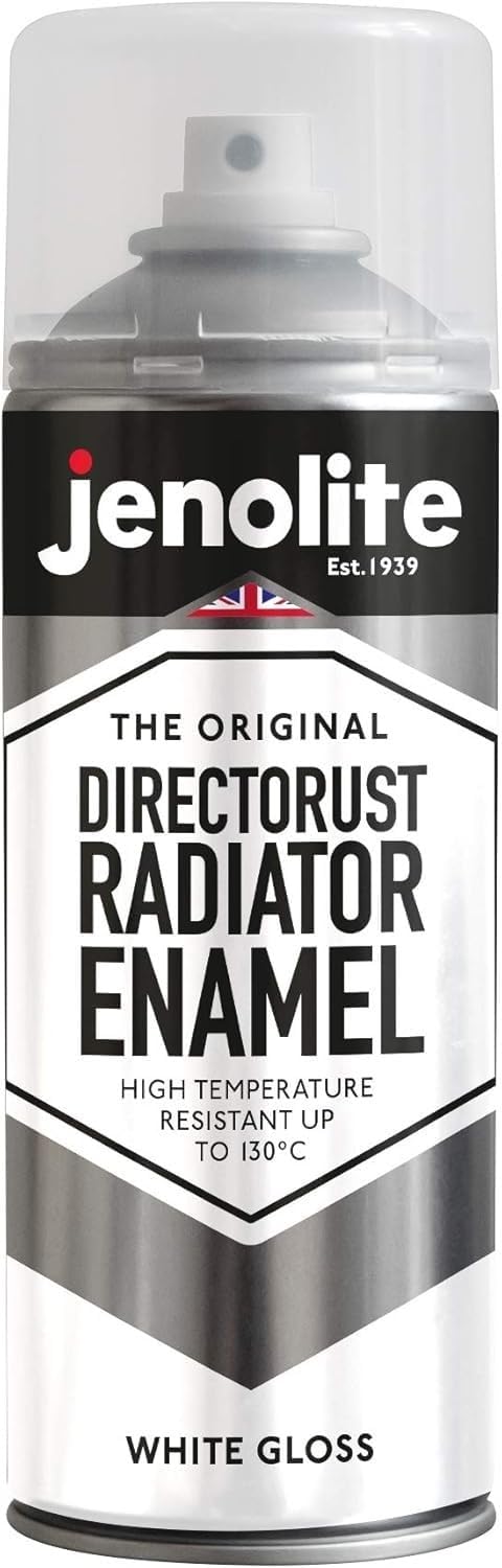 JENOLITE Directorust Radiator Enamel Spray Paint | WHITE | Gloss Finish | Resistant to 130ºC | Durable, Scuff Resistant, Non-Yellowing Radiator Paint | No Primer Needed | 400ml