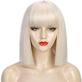 ENTRANCED STYLES Blonde Bob Wig with bangs, Platinum Blonde Wigs for women Heat Resistant Synthetic Wigs Daily Party Halloween Costume Use