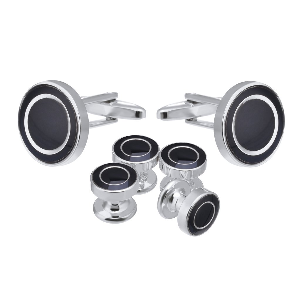 Salutto Men's Cufflinks and Studs Set for Formal French Shirt With Gift Box (BlackSliver)