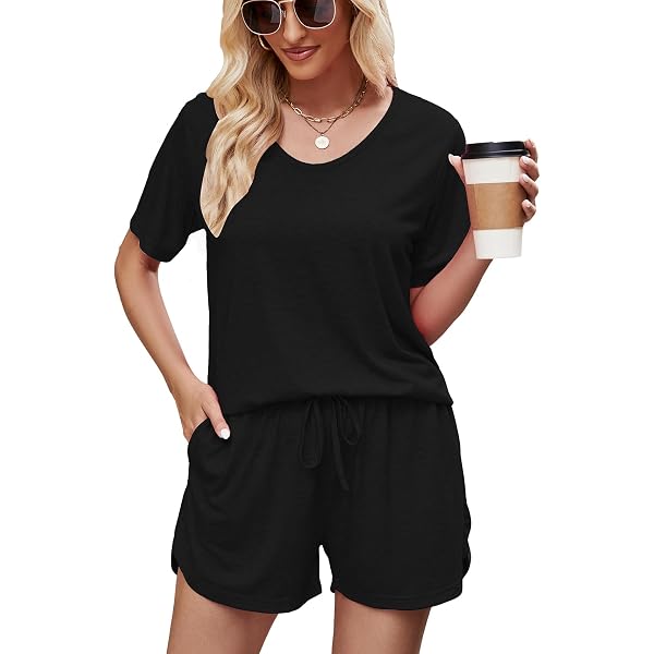 Lu's Chic Women's Short Sleeve Pajama Set - Button Down Shirt & Shorts, Notch Collar Loungewear, Black, Medium - View #2