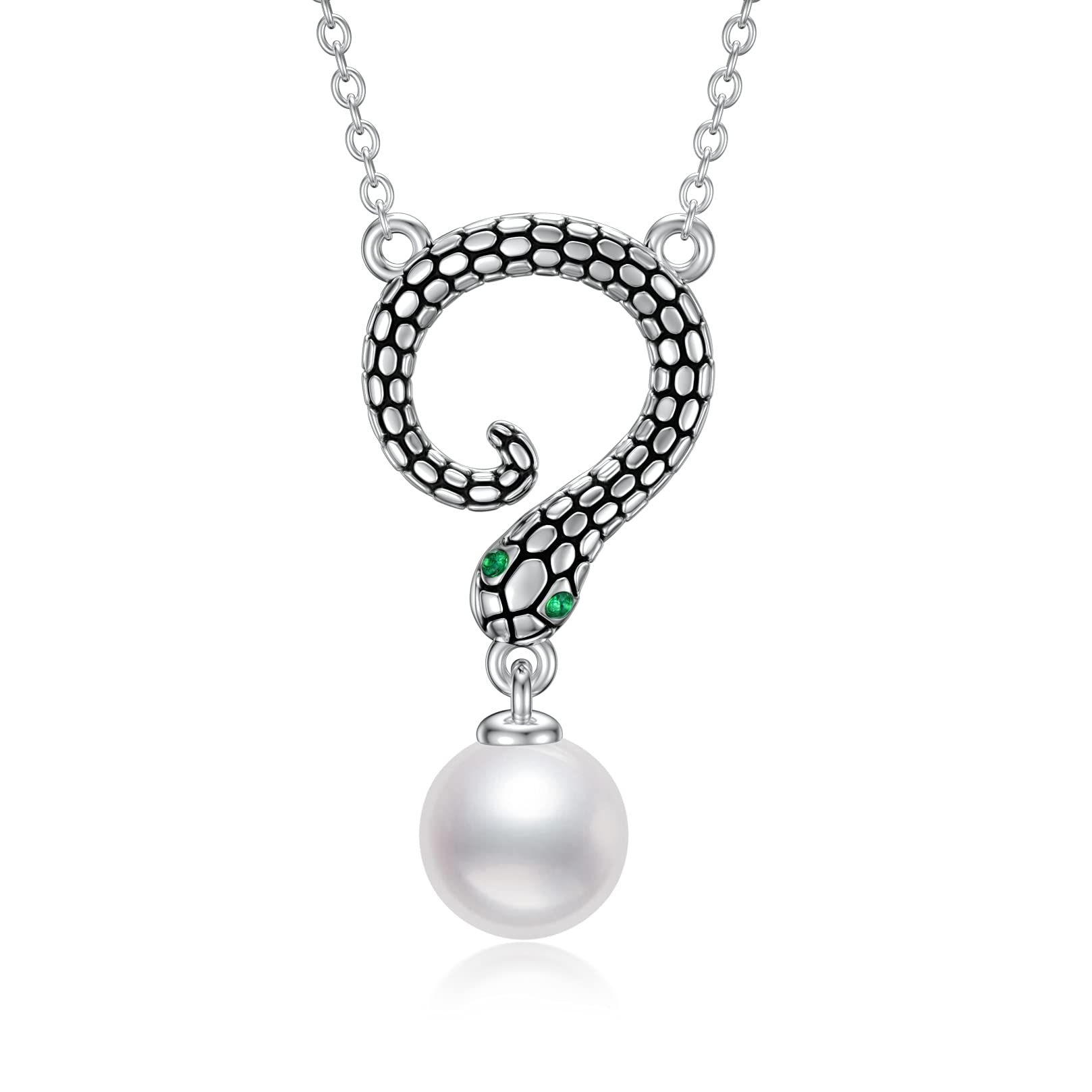 VENACOLY Sterling Silver Snake Pendant Necklace with Pearl, Women's Snake Jewellery, Birthday Gift for Her — image 1