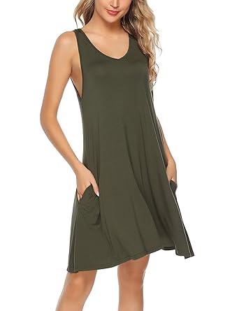 Aibrou Damen Baumwolle Nachthemd Rundhals Kurzarm Nachtkleid Sleepwear mit Spitzensaum (S-XXL)
