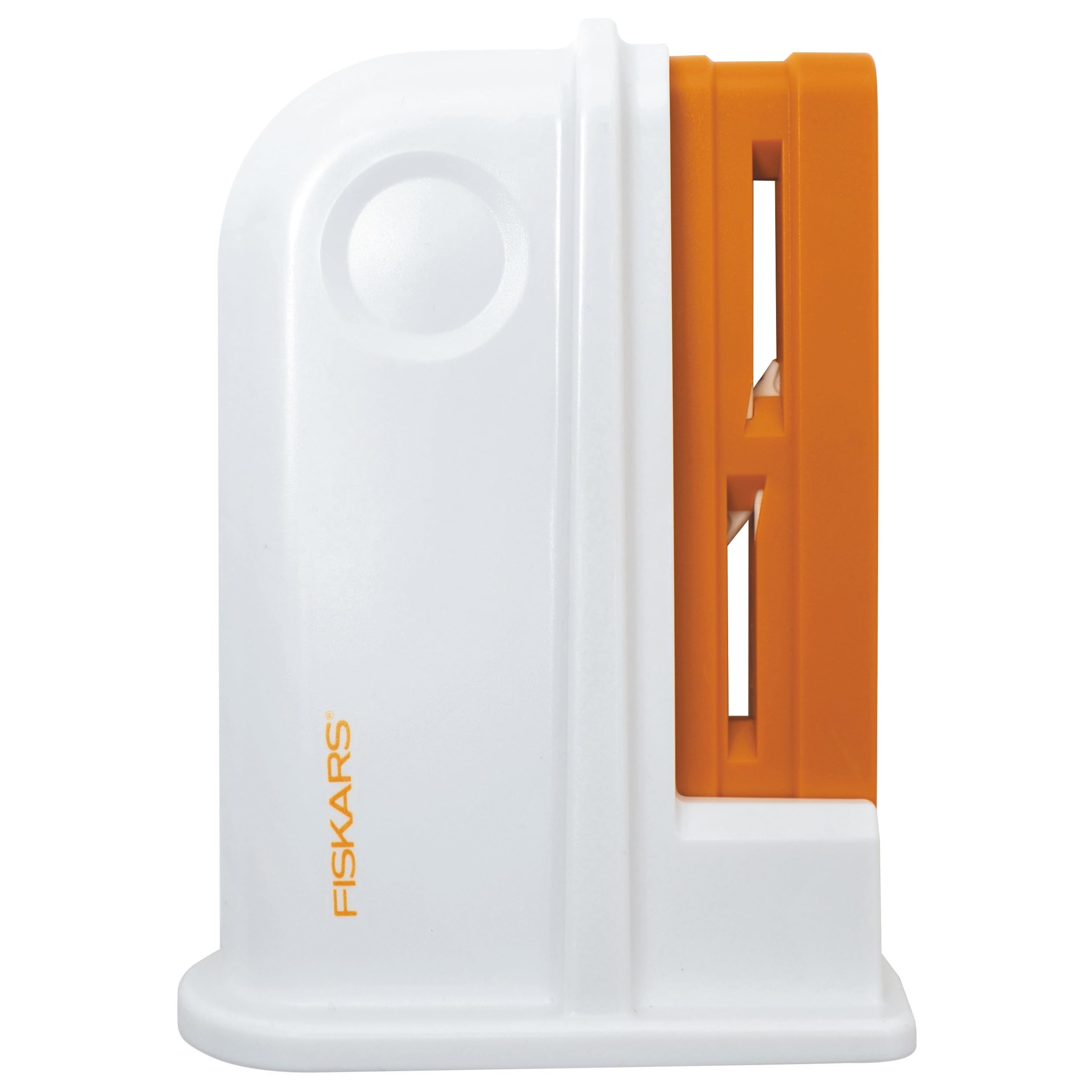 Fiskars Universal Scissor Sharpener, For Right- and Left-handed PeopleScissorsn, Ceramic grinding heads / Plastic casing, White/Orange, 1020499