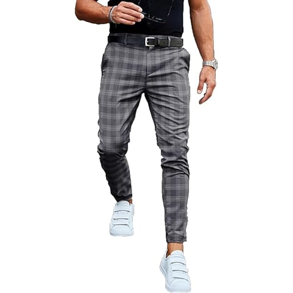 Pantalones Ajustados A Cuadros Hombre | Cintura Elástica Con Cordón | Ligero Y Cómodo Para Correr