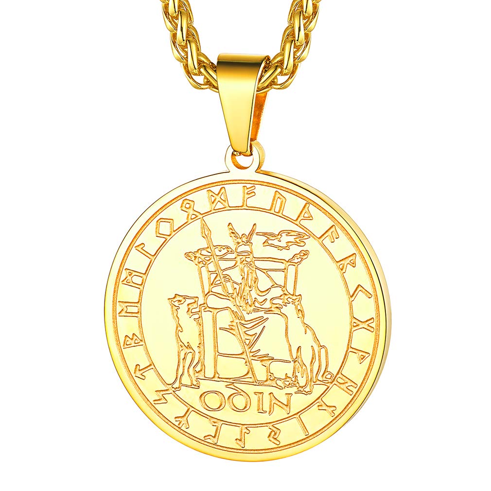 FaithHeart Odin Jewellery Gold Plated Norse Pendant Talisman Necklace Stainless Steel Viking Accessories Womens Gift for Valentines Day