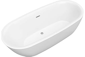 ANZZI Freestanding Tub 67”, Soaker Tub, Acrylic Center Drain, Luxury Spacious, Deep Soaker Bathtub with Overflow and Drain, Modern Slip-Resistant Floor (FT-AZ401)