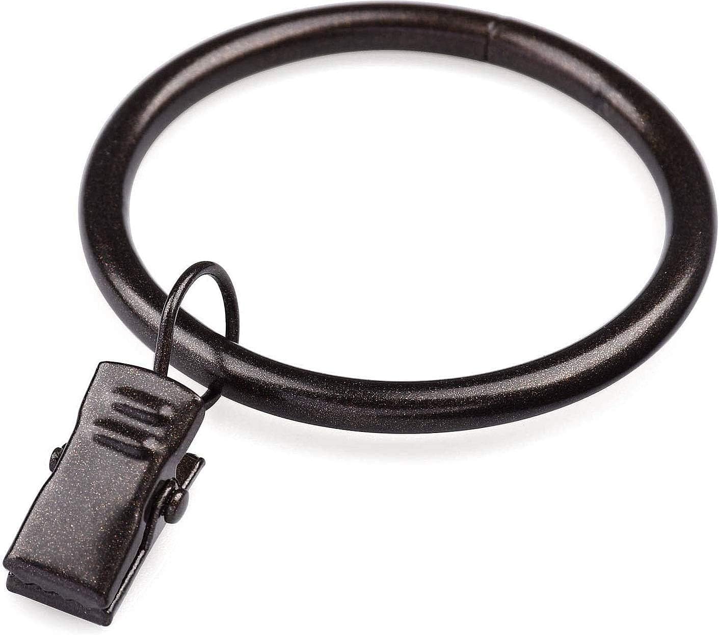 Metal Curtain Ring with Clip, Inner Diameter 44 mm, Suitable for Curtain Rods Under 38 mm, Oil Rubbed Bronze, Pack of 42