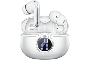Fhumsh Wireless Earbuds, Bluetooth 5.3 Headphones HiFi Stereo 50H Playback LED Digital Display Ear Buds with ENC Noise Canceling Headset, IPX7 Waterproof Earphones for Gym/Running/Work（White）