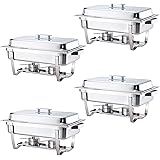 ALPHA LIVING 70014-GRAY 4 Pack 8QT Chafing Dish High Grade Stainless Steel Chafer Complete Set, 8 QT, Alpine Gray Handle