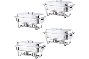 ALPHA LIVING 70014-GRAY 4 Pack 8QT Chafing Dish High Grade Stainless Steel Chafer Complete Set, 8 QT, Alpine Gray Handle