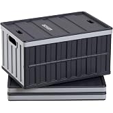 VEVOR Plastic Collapsible Storage Bins with Lids, 65L 3 Packs, Stackable Folding Storage Crates with Handles, Holds 84 lbs Per Bin, Heavy Duty Containers, Space-Saving Baskets, for Home Organizing